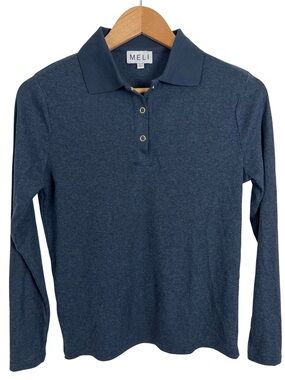 MELI Long Sleeve Knit Polo Top Blue Stretch Casual Women’s Large